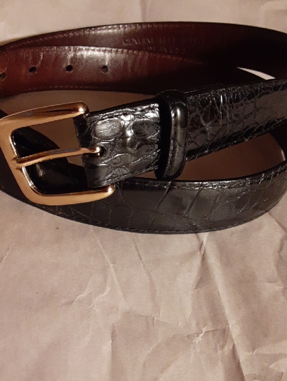 W.Kleinberg Men's GENUINE  Black Alligator Leather Belt with Gold Buckle USA